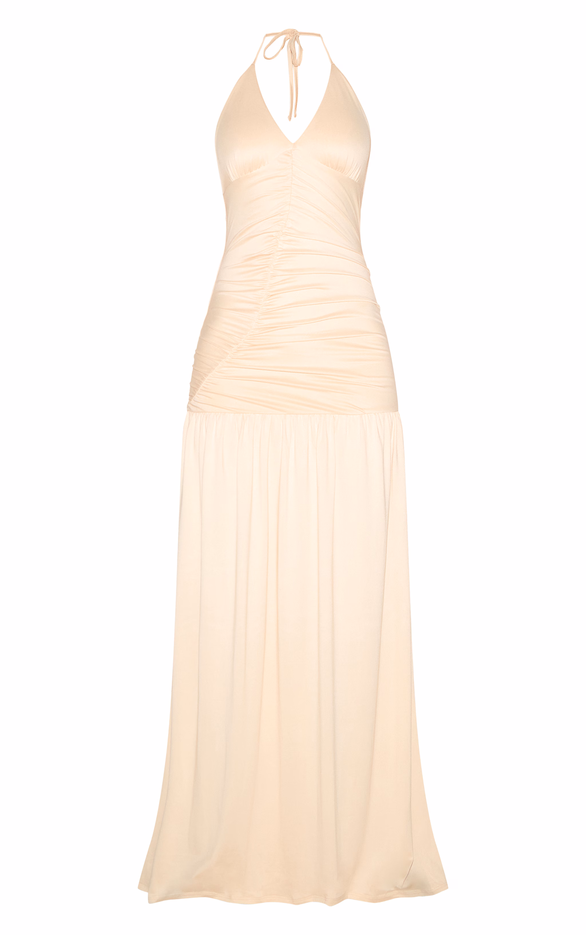 Almond Double Layer Soft Touch Shift Hem Maxi Dress