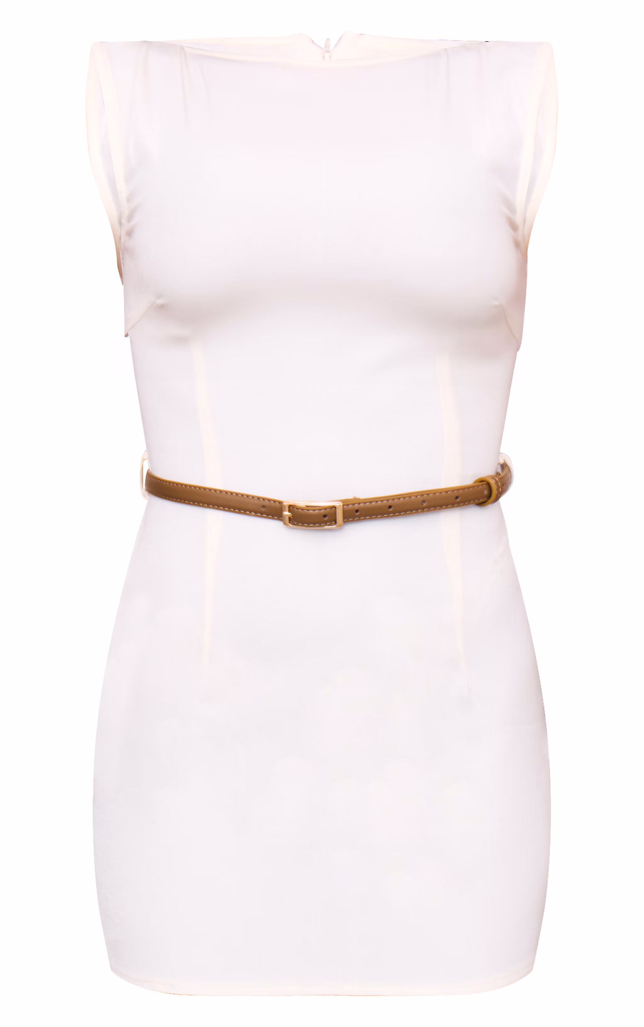 Cream Belted Boat Neck Mini Dress