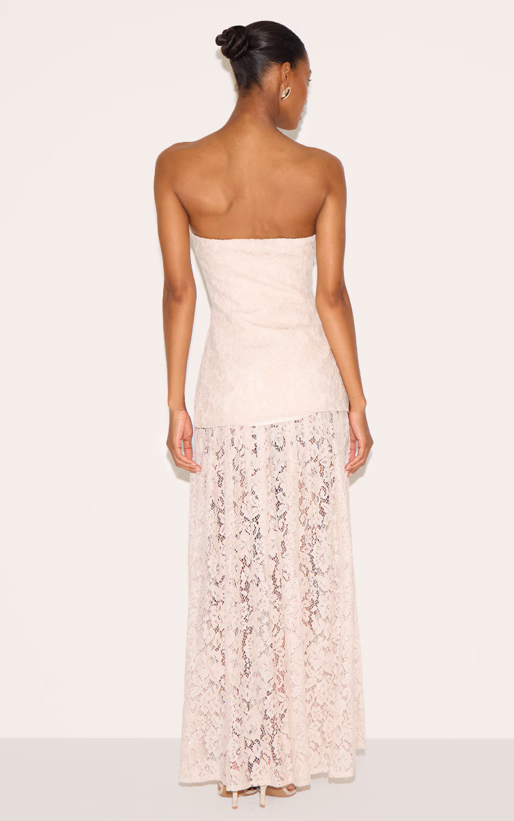 Cream Lace Sheer Skirt Panel Bandeau Midaxi Dress