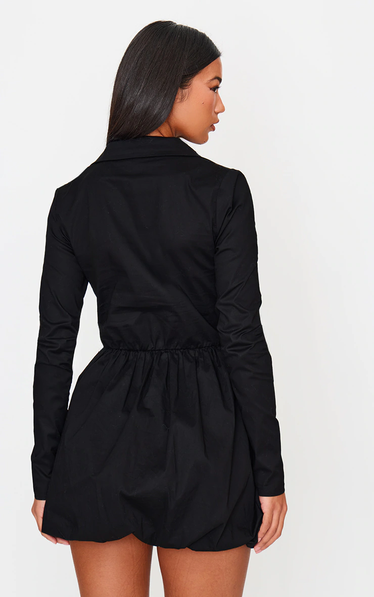 Black Long Sleeve Blazer Puffball Dress