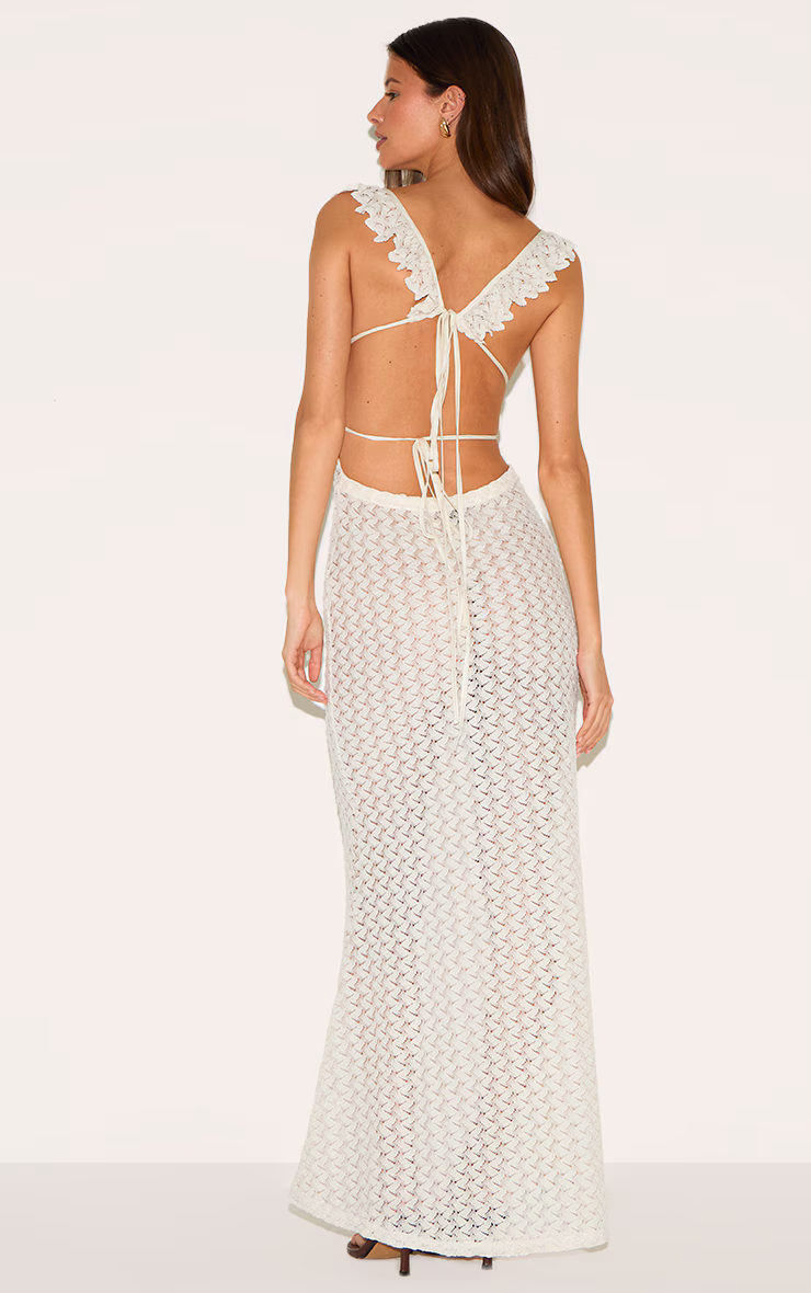 Natural Textured Frill Strap Maxi Dress