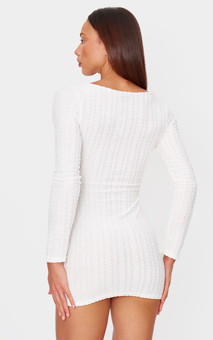 Cream Towel Boat Neck Bodycon Dress