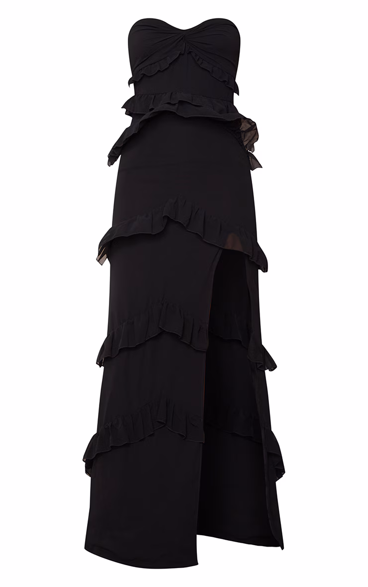 Black Twist Bandeau Tiered Maxi Dress
