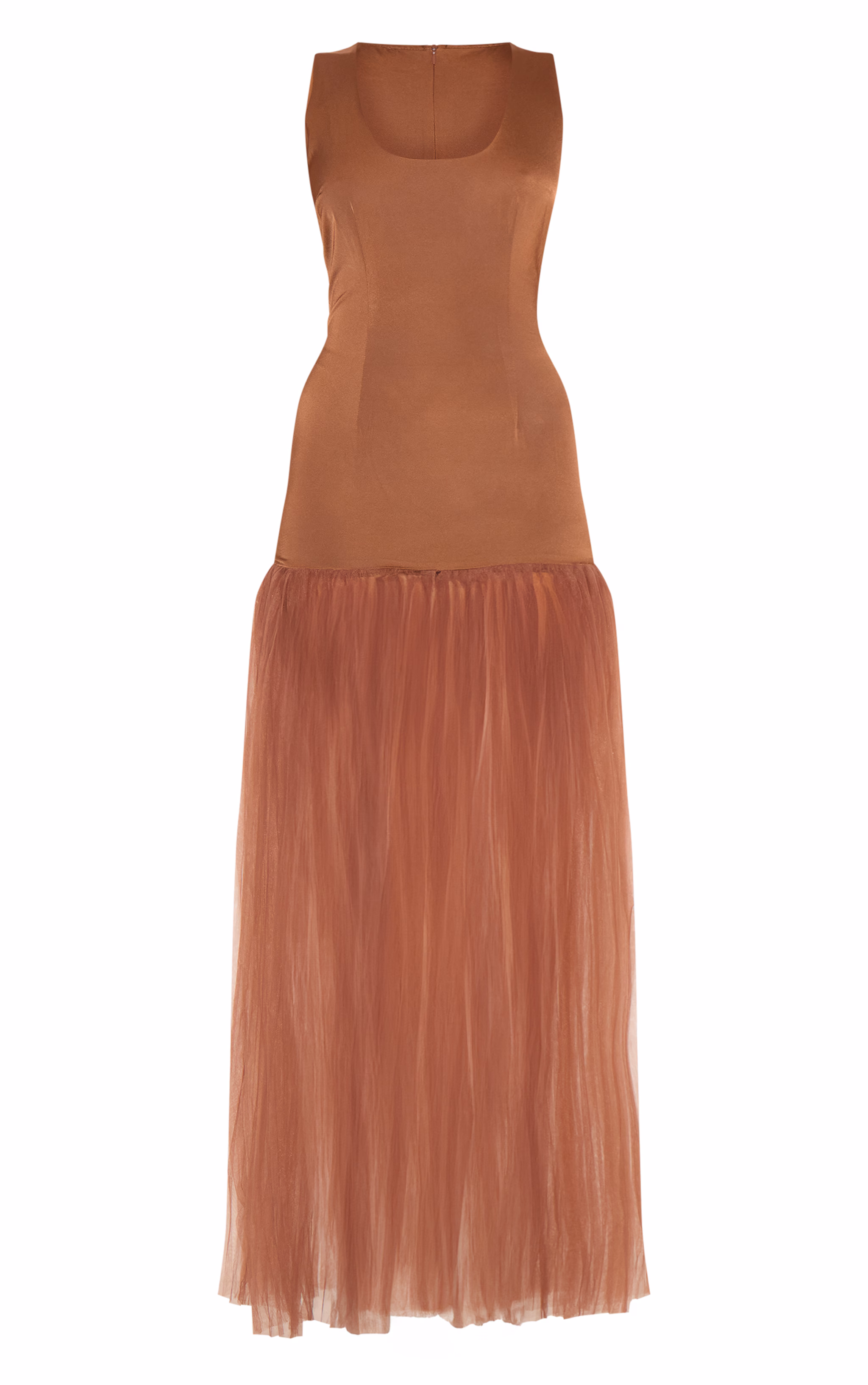Chocolate Scoop Neck Drop Waist Maxi Dress