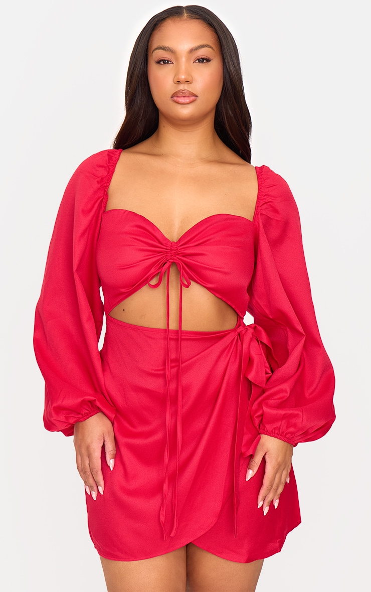 Plus Red Ruched Cut Out Dress