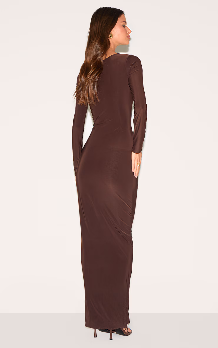 Brown Double Layer Soft Touch Wrap Maxi Dress