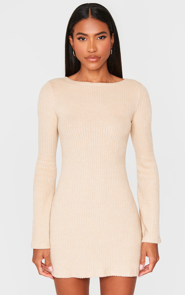 Camel Rib Flared Sleeve Shift Dress