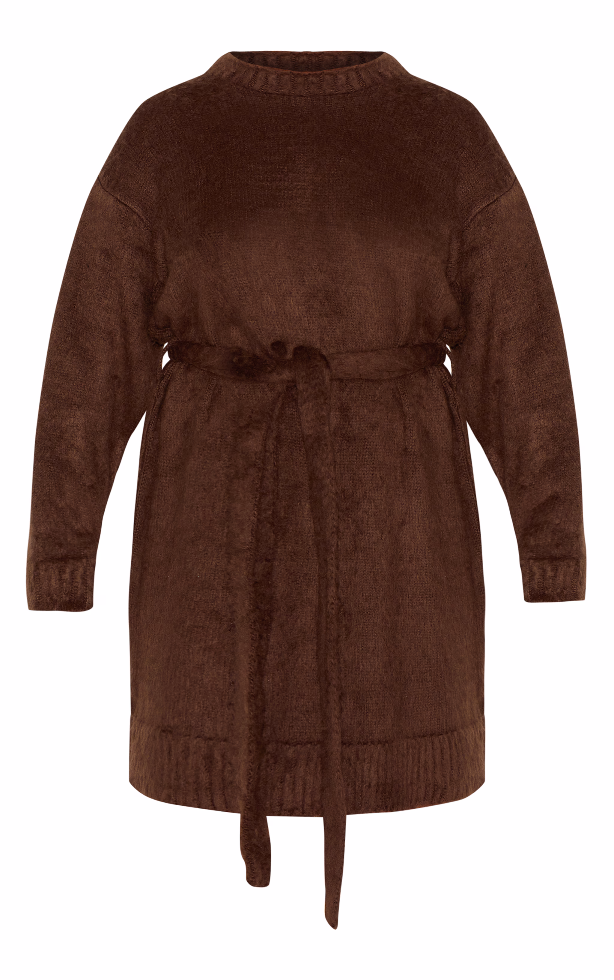 Plus Chocolate Belted Eyelash Knit Mini Dress