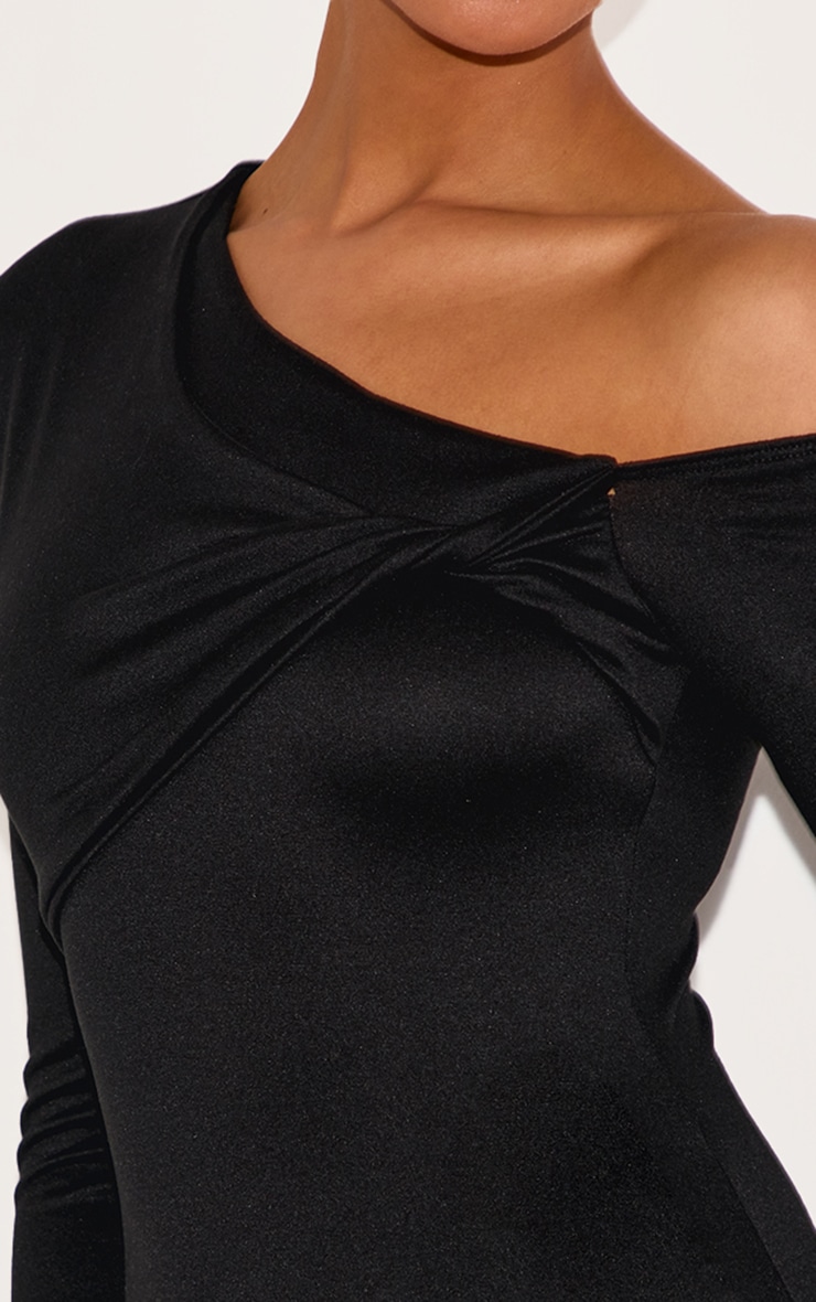 Black Double Contour Twist Detail Long Sleeve Maxi Dress