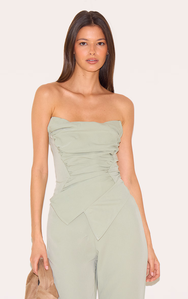 Sage Green Ruch Pointed Corset Bandeau Jumpsuit