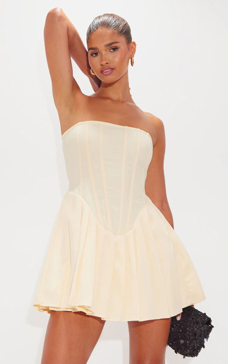 Cream Woven Bandeau Corset Shift Dress