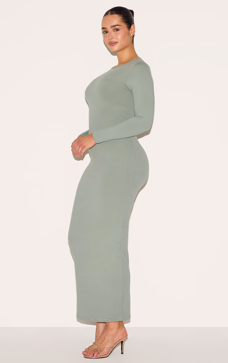 Shape Sage Green Sculpted Long Sleeve Maxi Dress