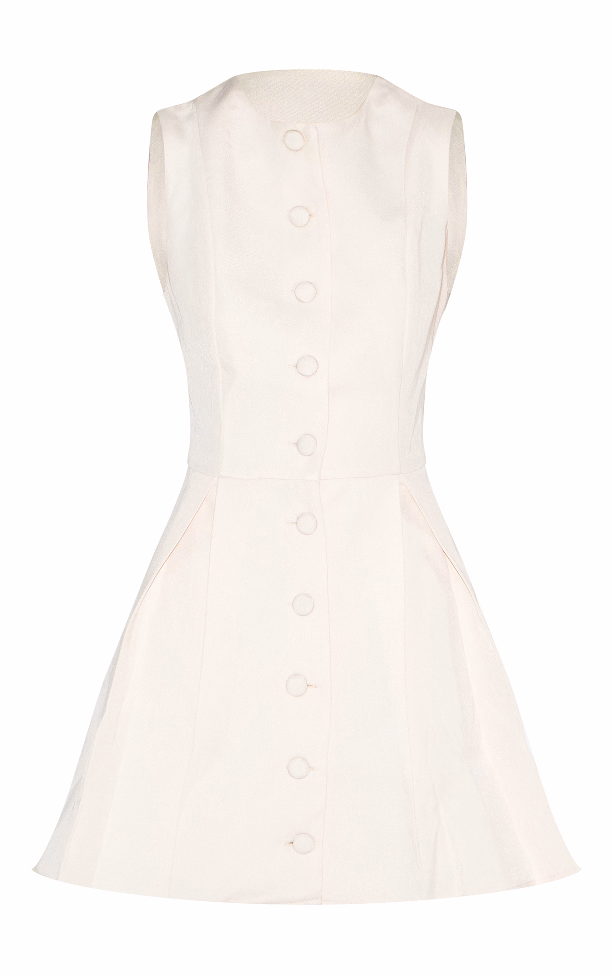 Cream Tailored Woven Button Down Pleated Shift Dress