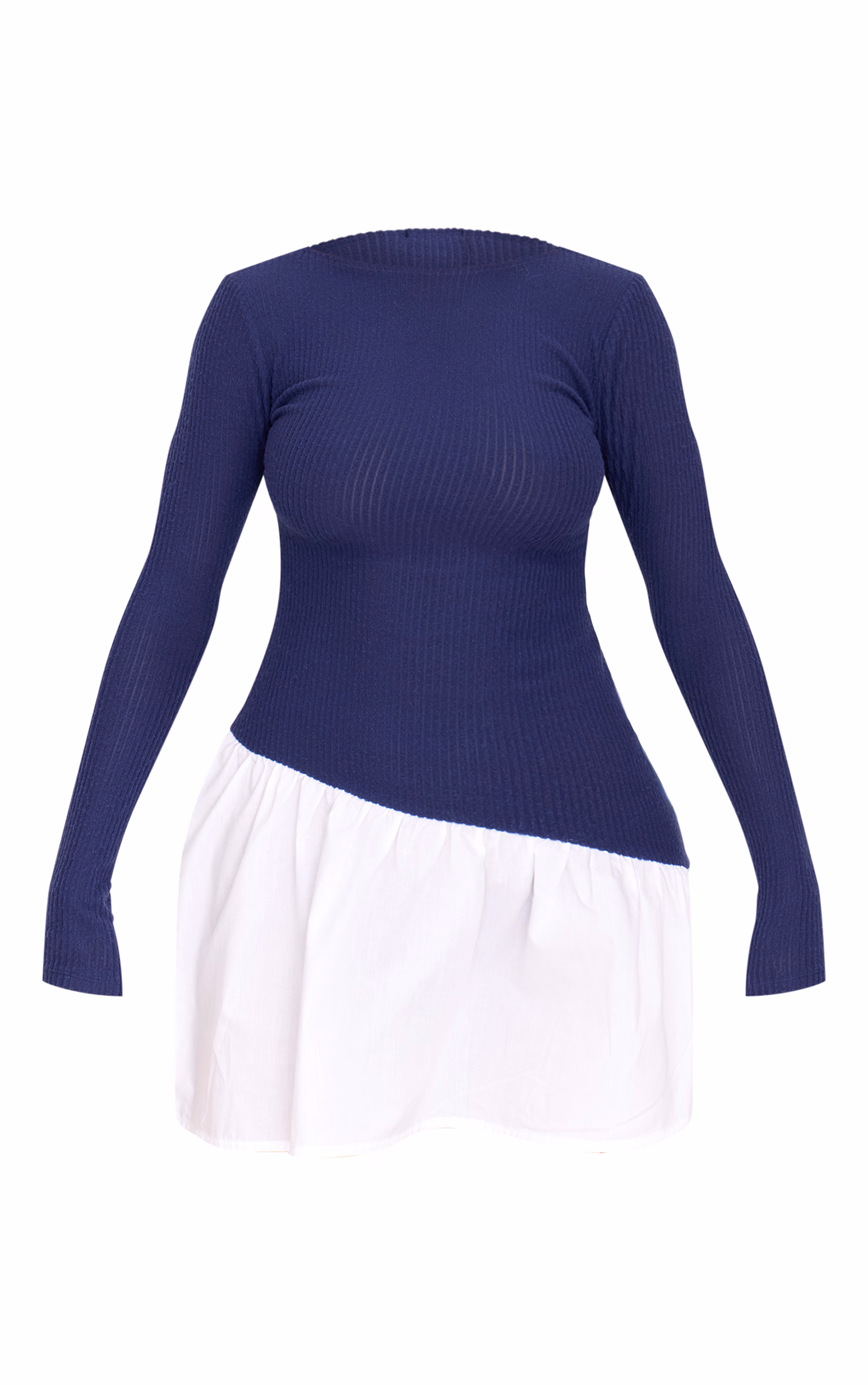 Navy Brushed Rib Asymmetric Hem Shift Dress