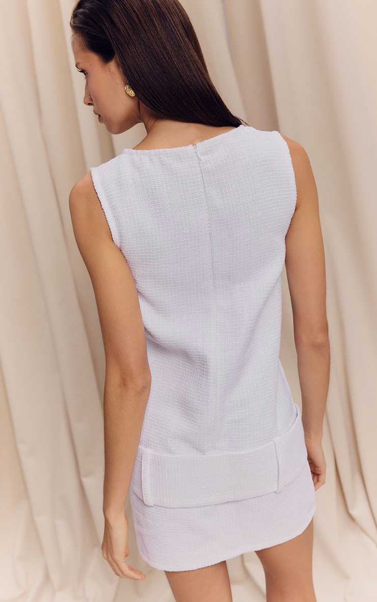 White Boucle Oversized Low Belt Shift Dress