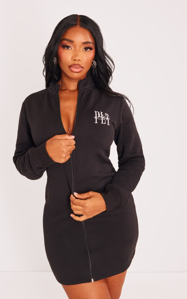 Shape Black Embroidered Zip Through Sweater Dress
