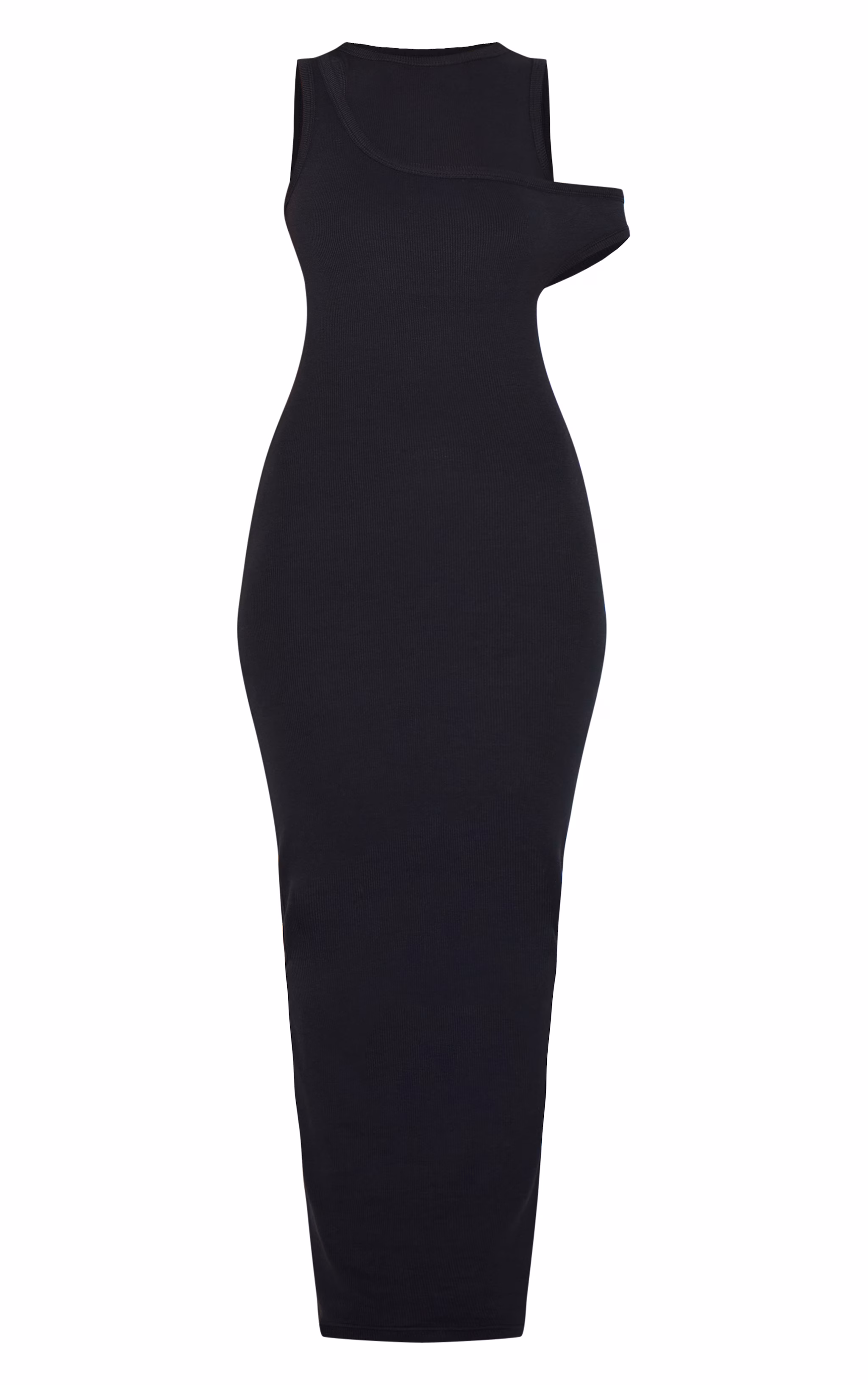 Black Asymmetric Ribbed Maxi Dress