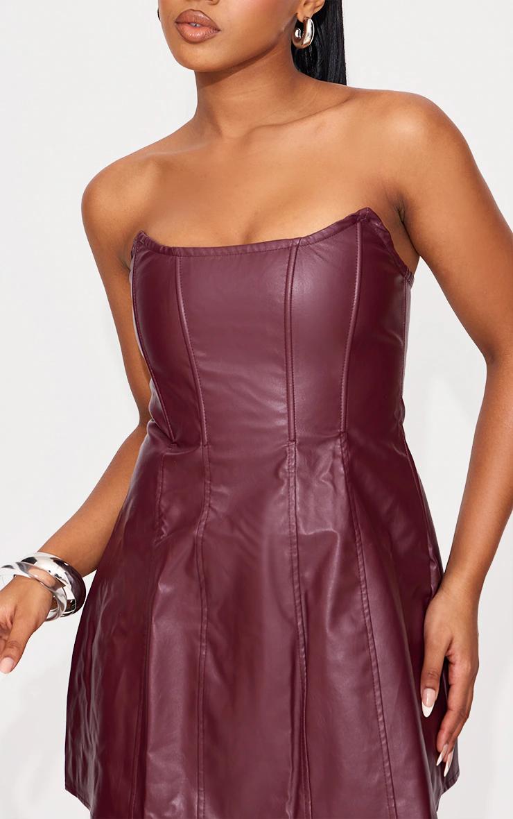 Red Faux Leather Bandeau Corset Shift Dress