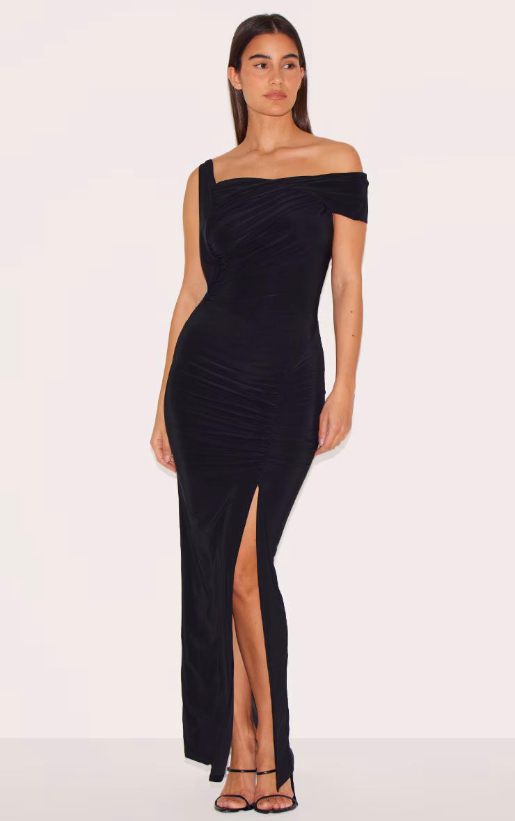 Black Slinky Twist Detail Maxi Dress