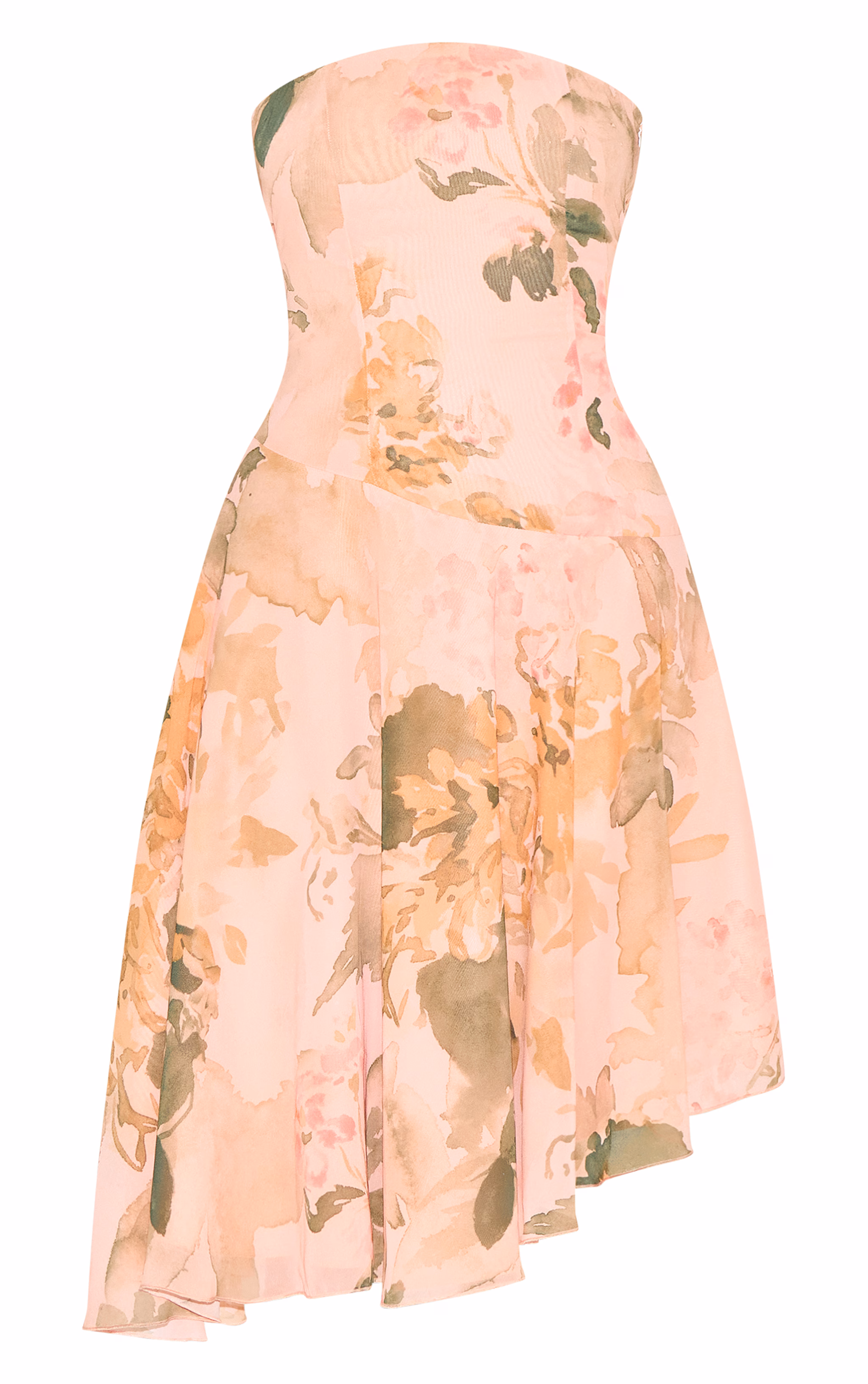 Pink Bandeau Printed Asymmetric Hem Midi Dress