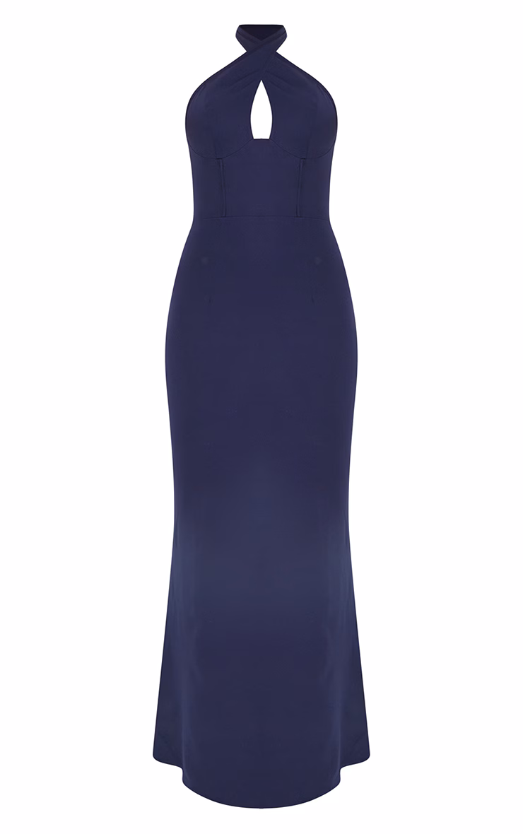Navy Bridesmaid Corset Detail Cross Front Maxi Dress