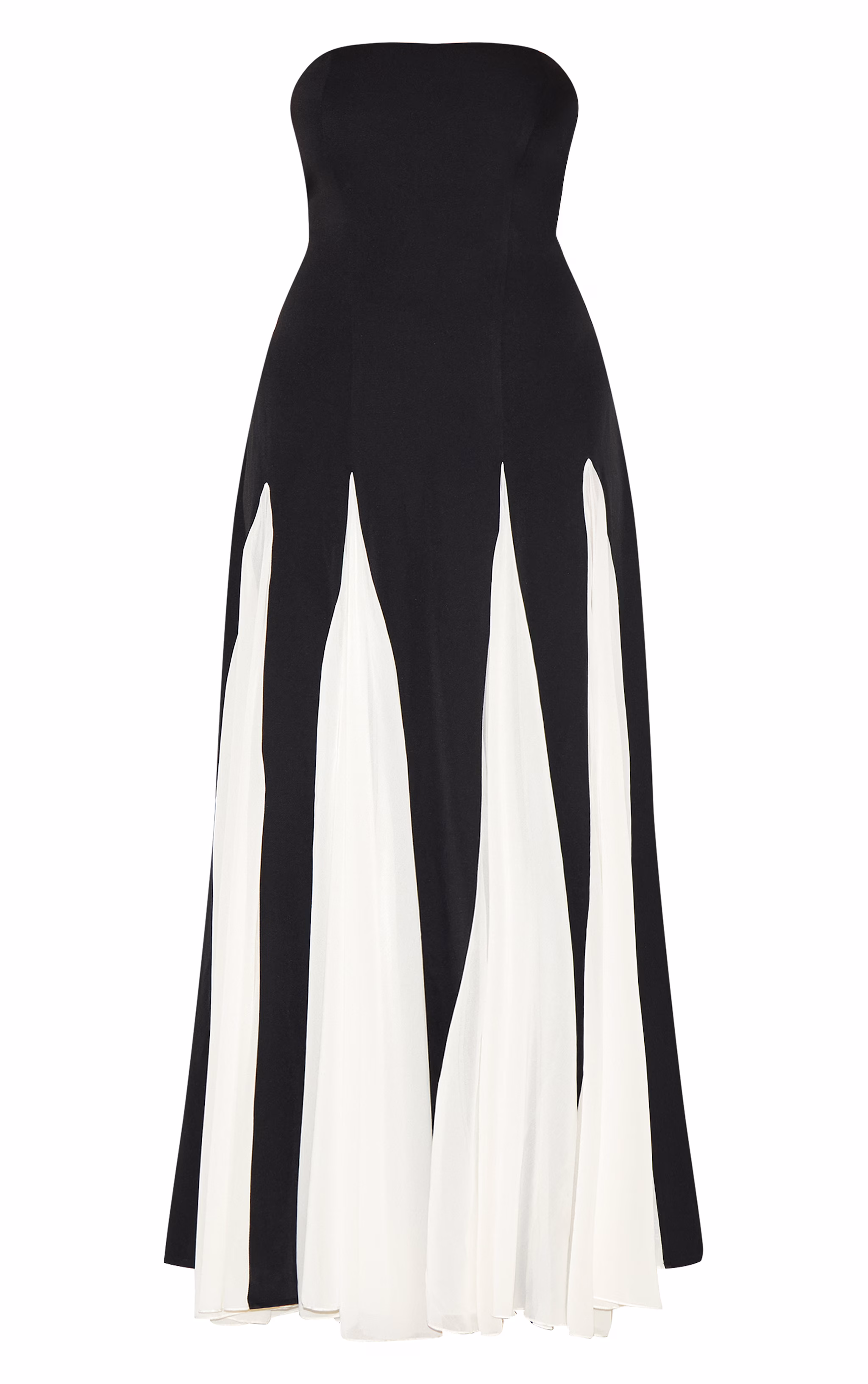 Plus Black Bandeau Contrast Chiffon Pleated Maxi Dress