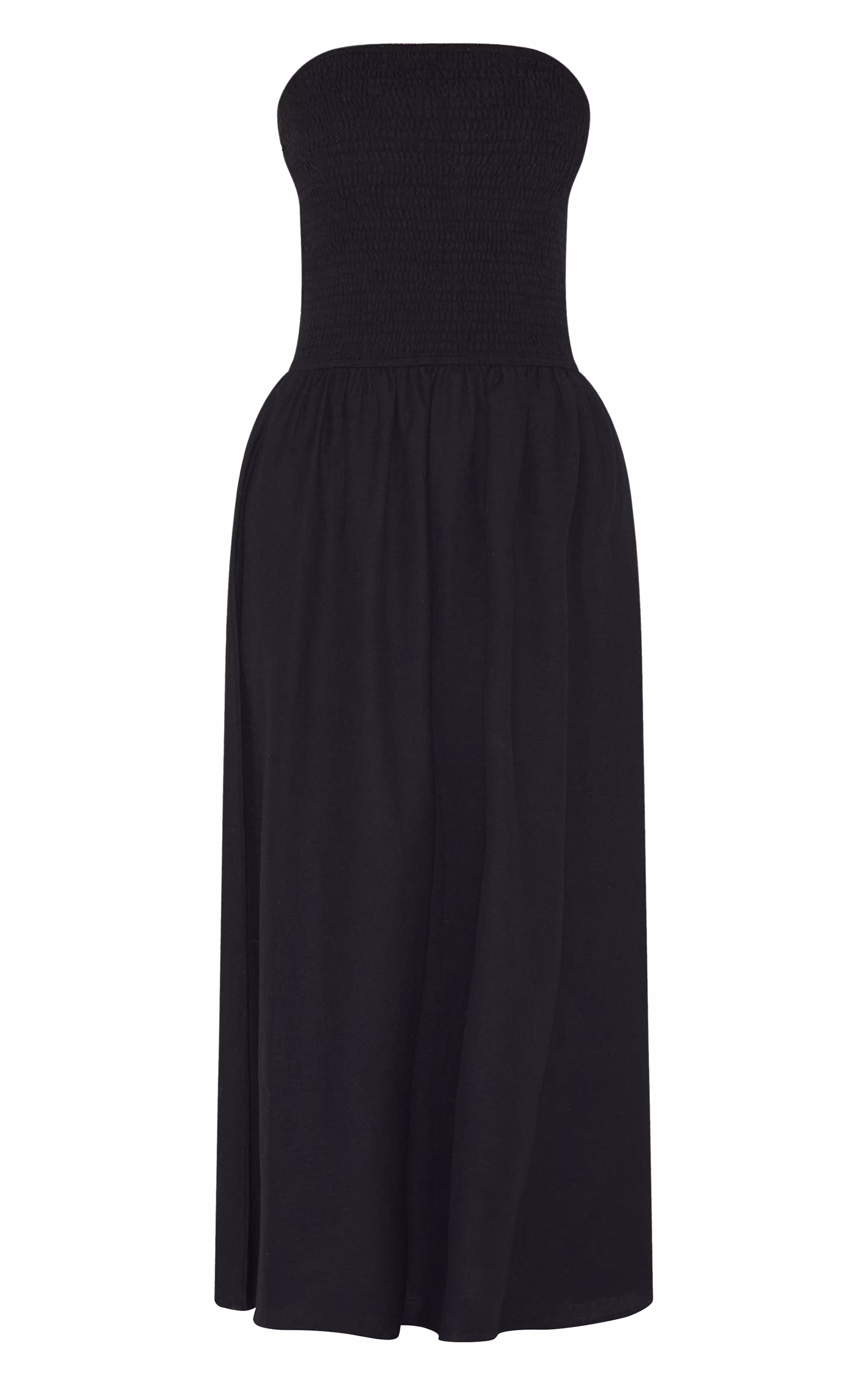 Black Bandeau Shirred Detail Maxi Dress