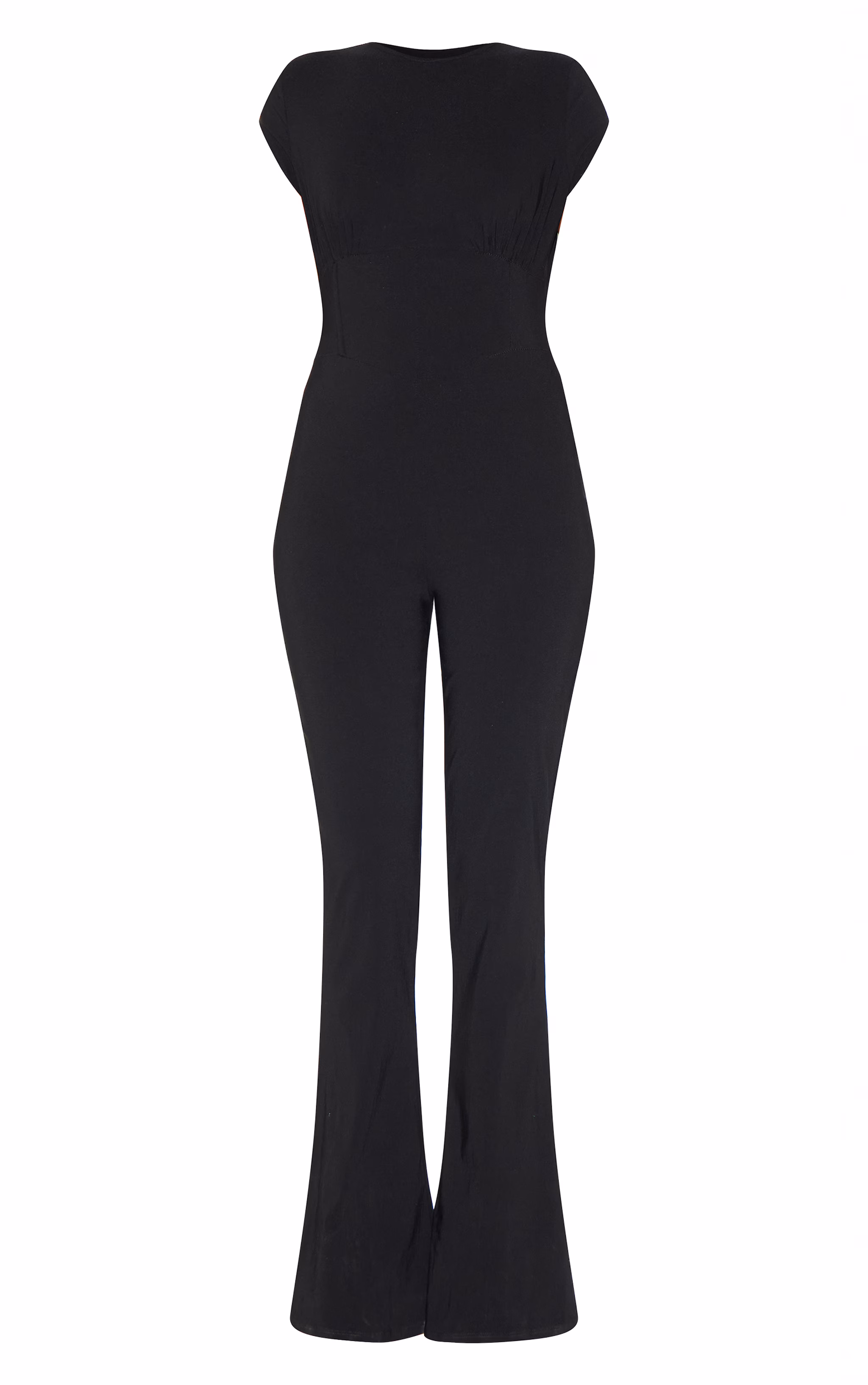 Black Stretch Woven Corset Detail Cap Sleeve Flared Jumpsuit