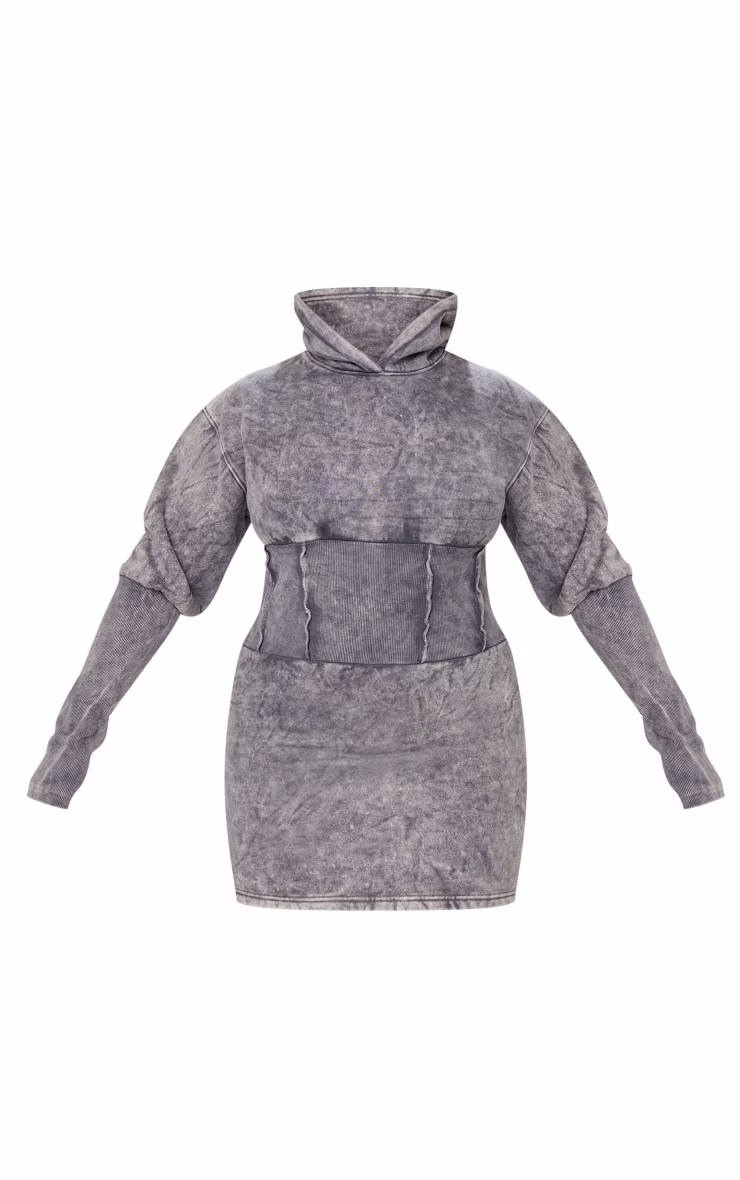 Shape Washed Grey Sweat Corset Detail Sweater Dress