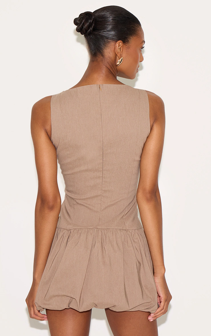 Taupe Stretch Woven Puffball Dress