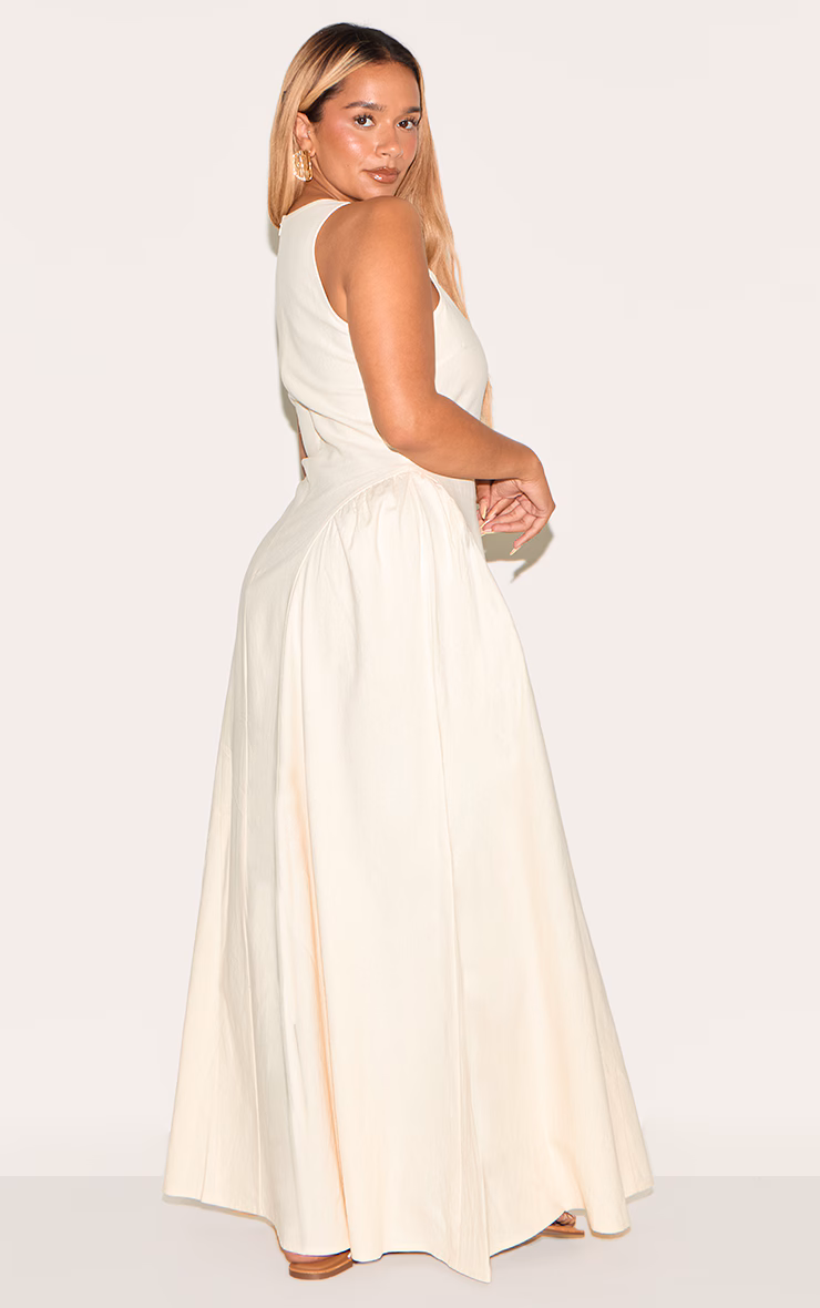 Shape Cream Linen Look Key Hole Maxi Shift Dress