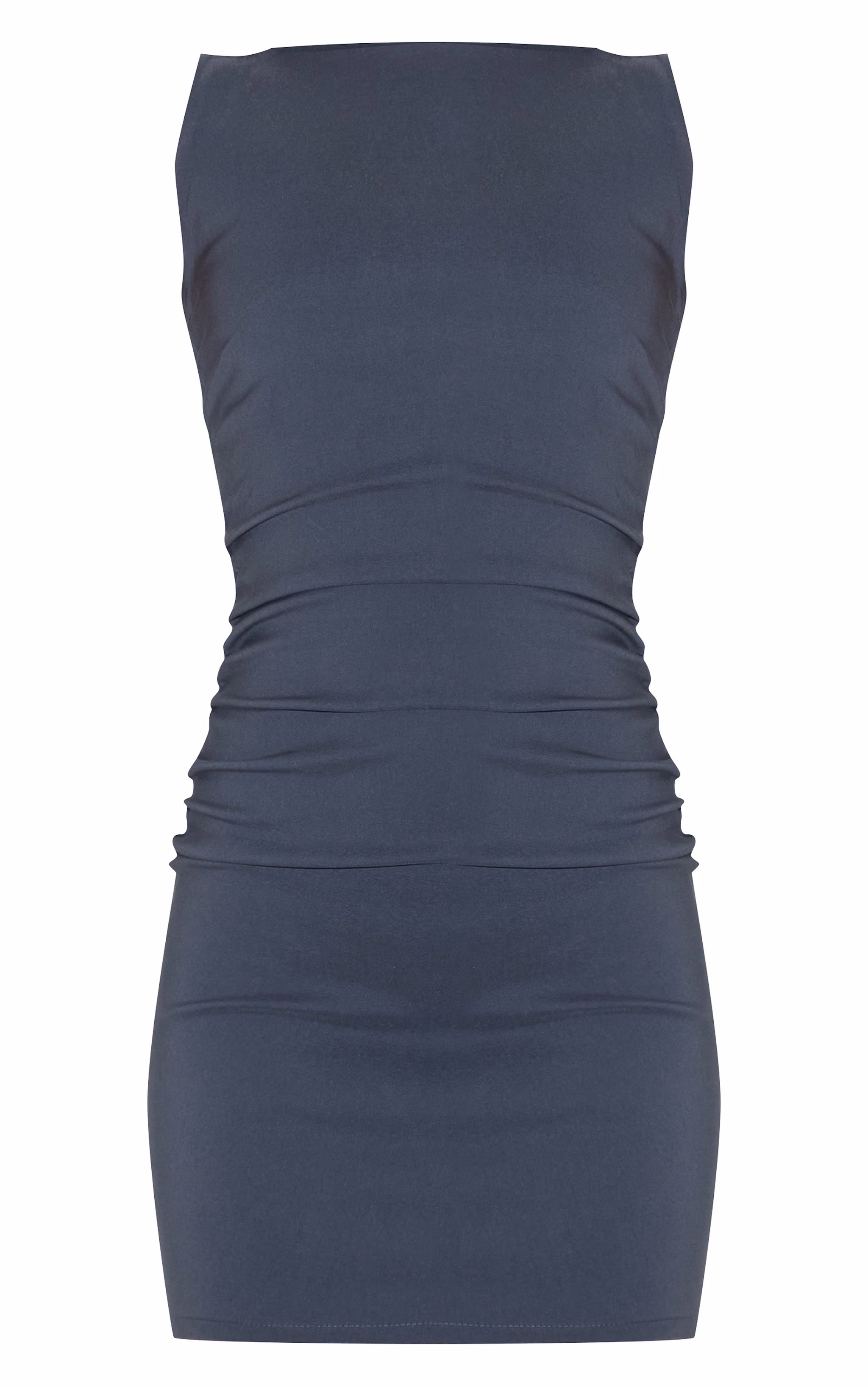 Charcoal Stretch Woven Boat Neck Ruched Detail Bodycon Dress