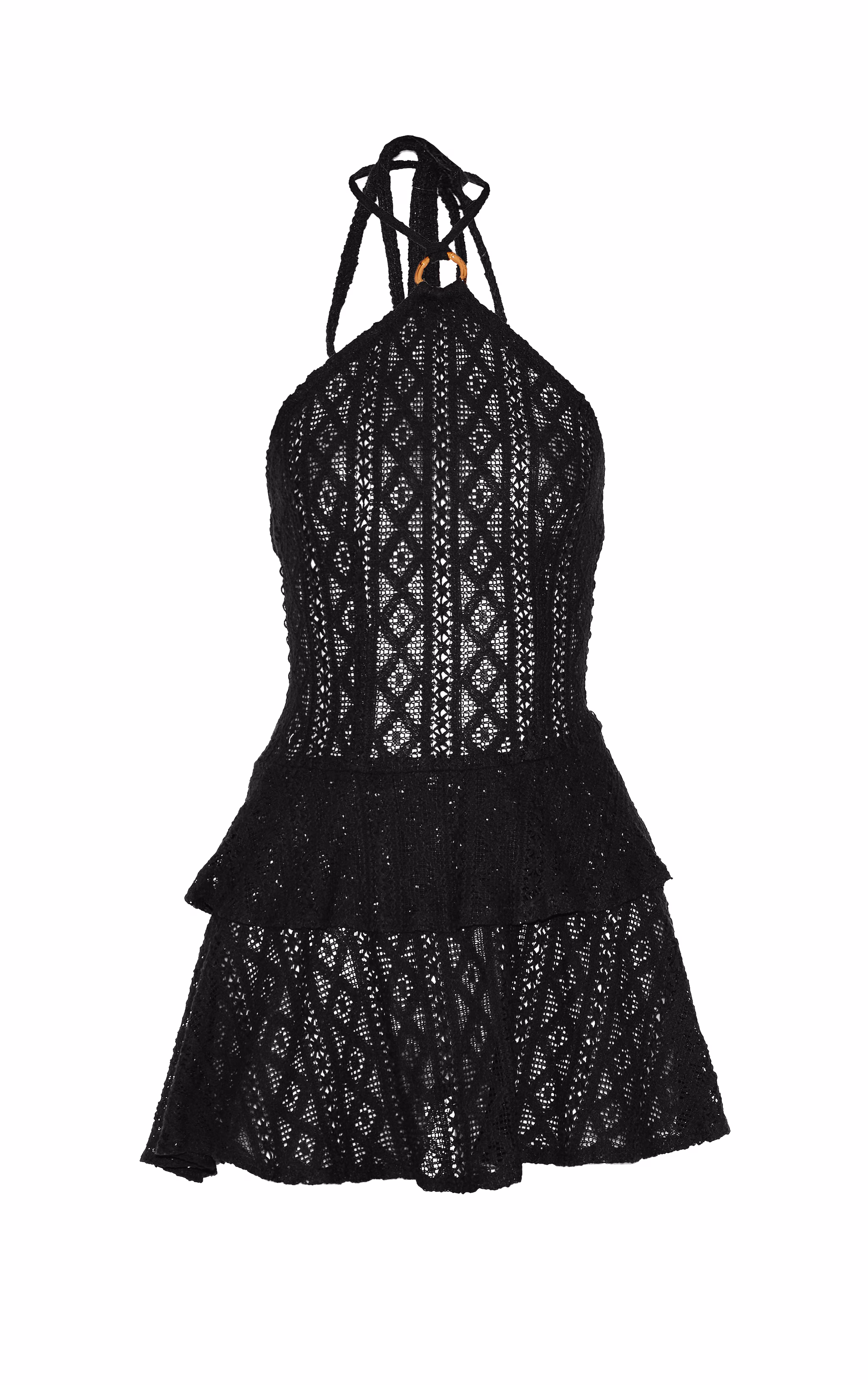 Black Crochet Halterneck Frill Detail Shift Dress