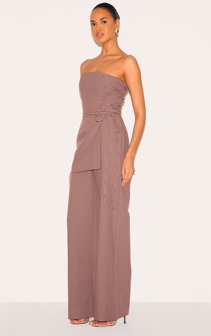 PLT Label Mushroom Overlay Panel Laced Up Tailored Jumpsuit