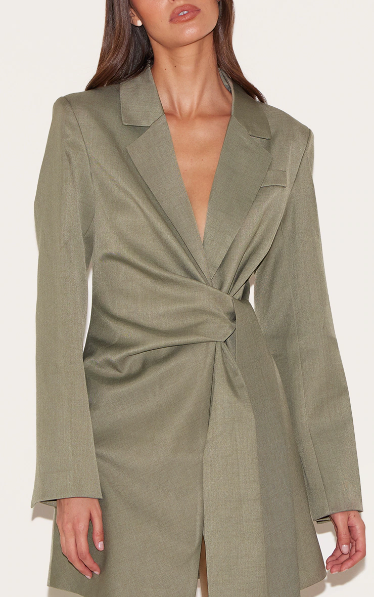 Grey Woven Blazer Side Tie Mini Dress