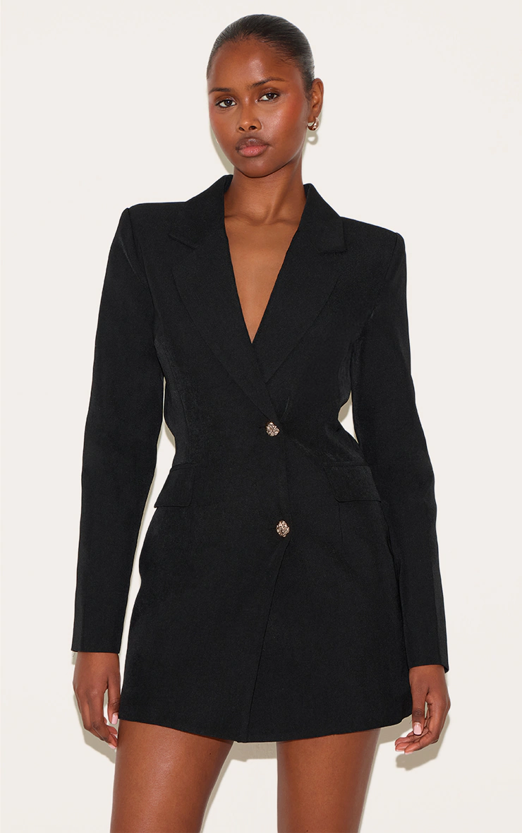 Black Tailored Gold Button Blazer Dress
