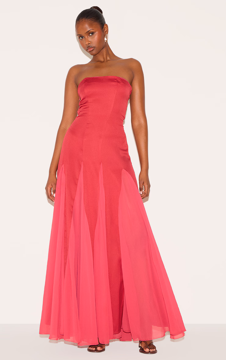 Blush Rose Bandeau Chiffon Pleated Maxi Dress