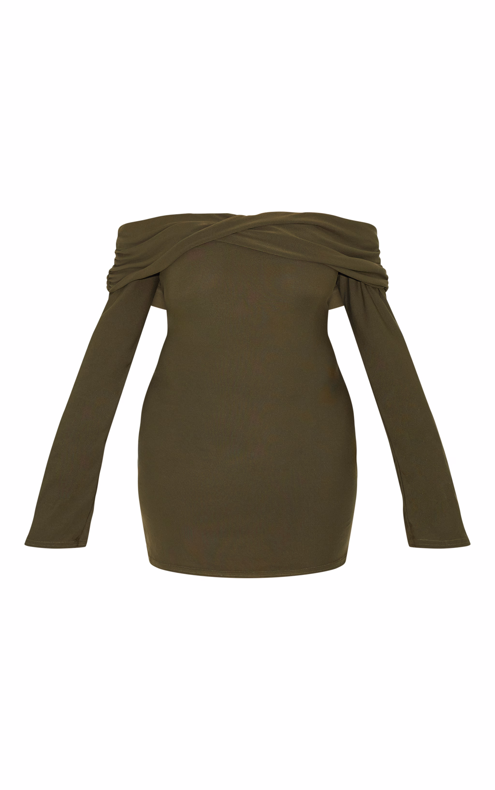 Plus Khaki Soft Touch Twist Detail Bardot Bodycon Dress