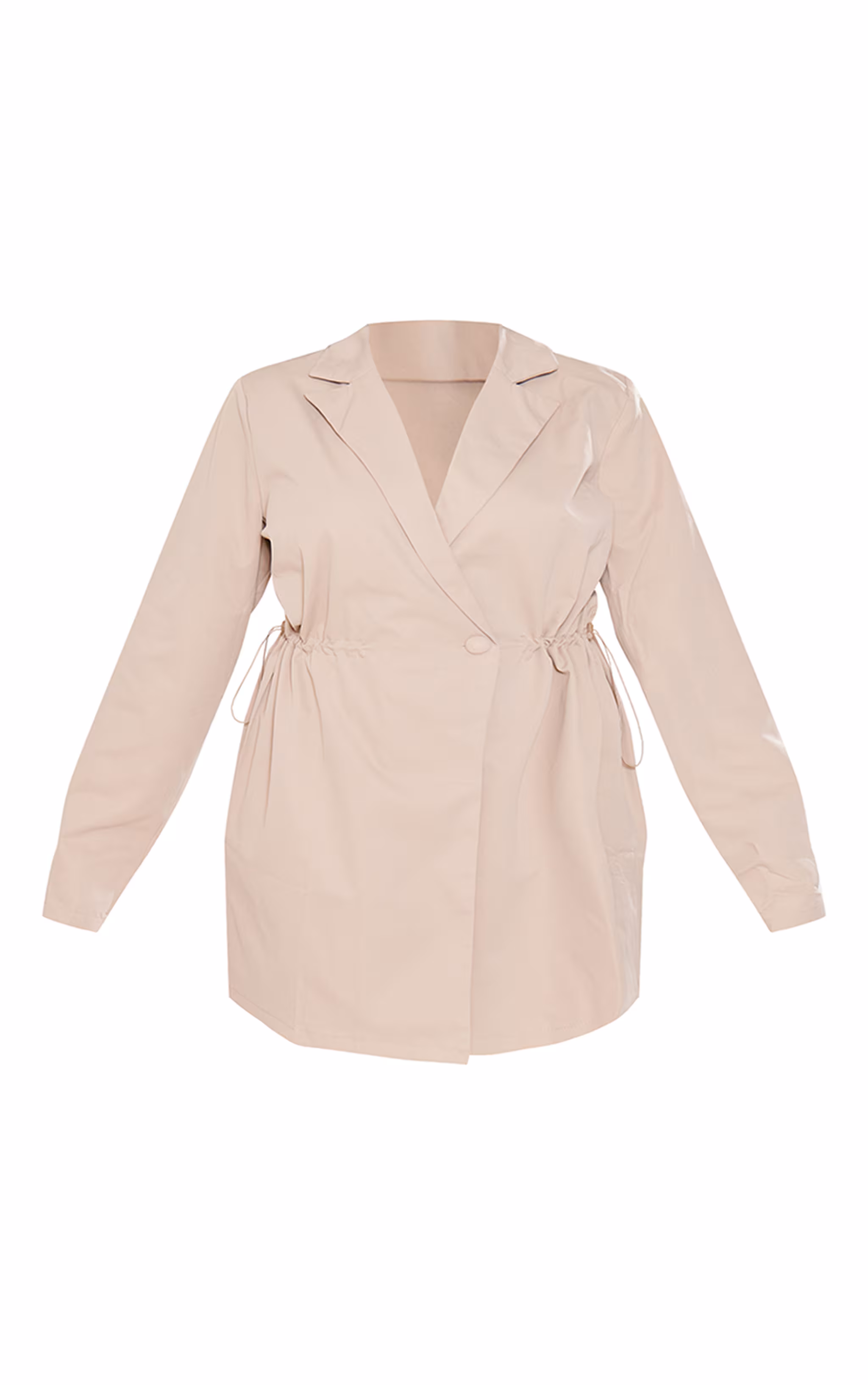 Plus Stone Woven Long Sleeve Toggle Waist Blazer Dress