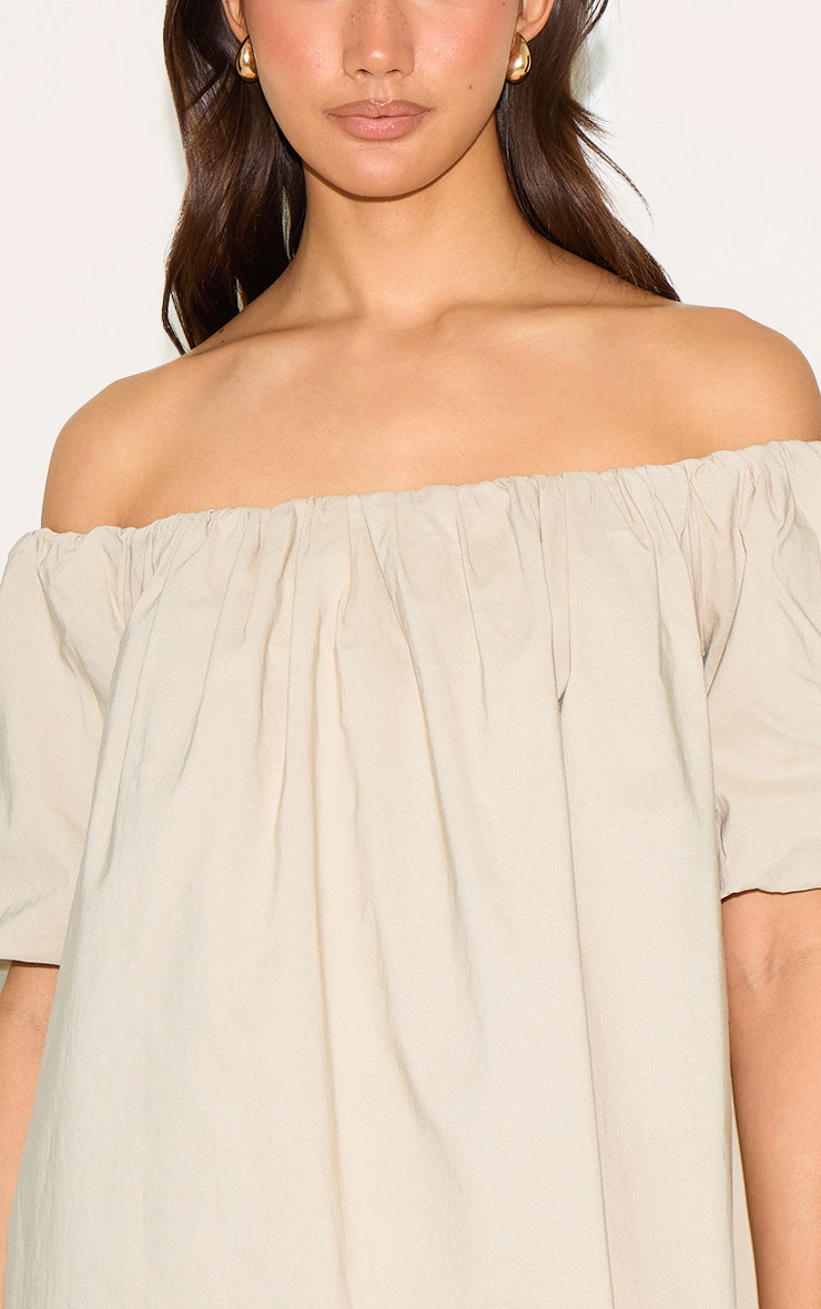 Stone Bardot Puff Sleeve Shift Dress