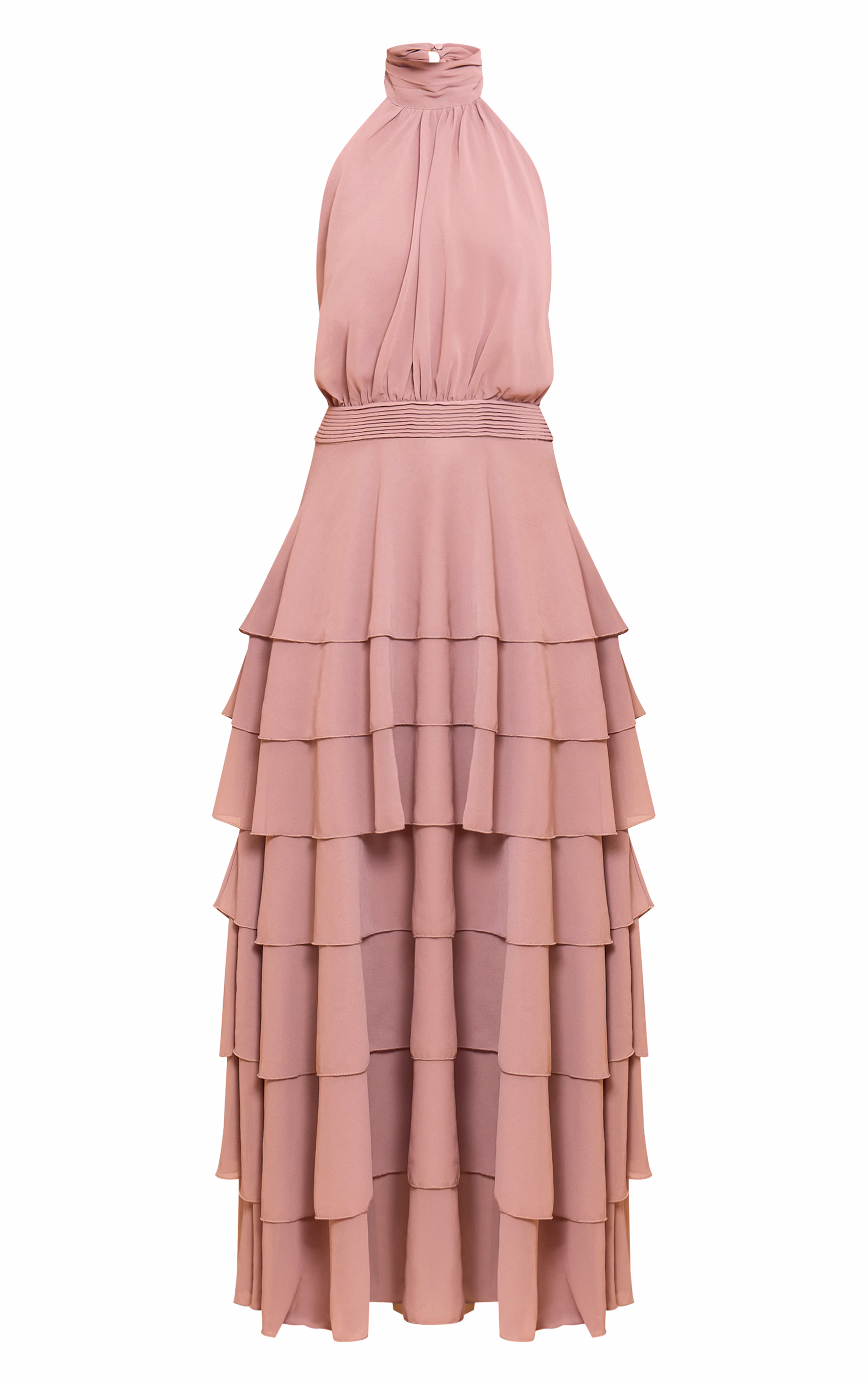 Taupe Chiffon Tiered Maxi Dress