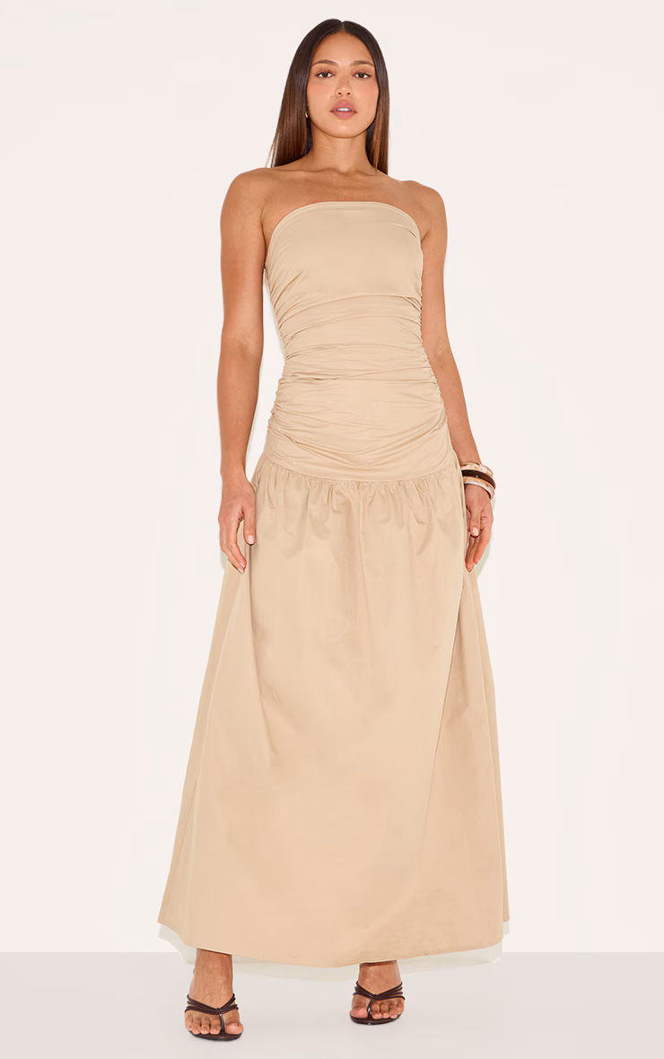 Tall Nude Bandeau Ruched Floaty Dress