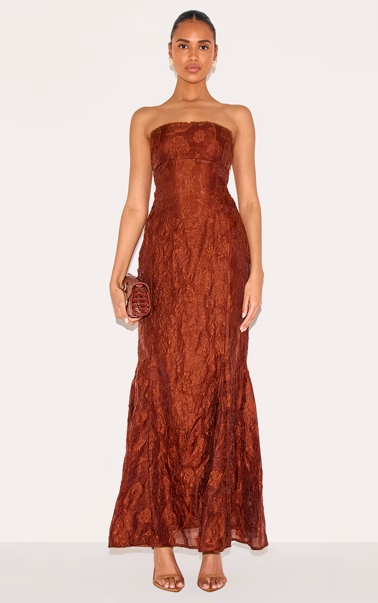 Chestnut Textured Lace Up Back Maxi Dress