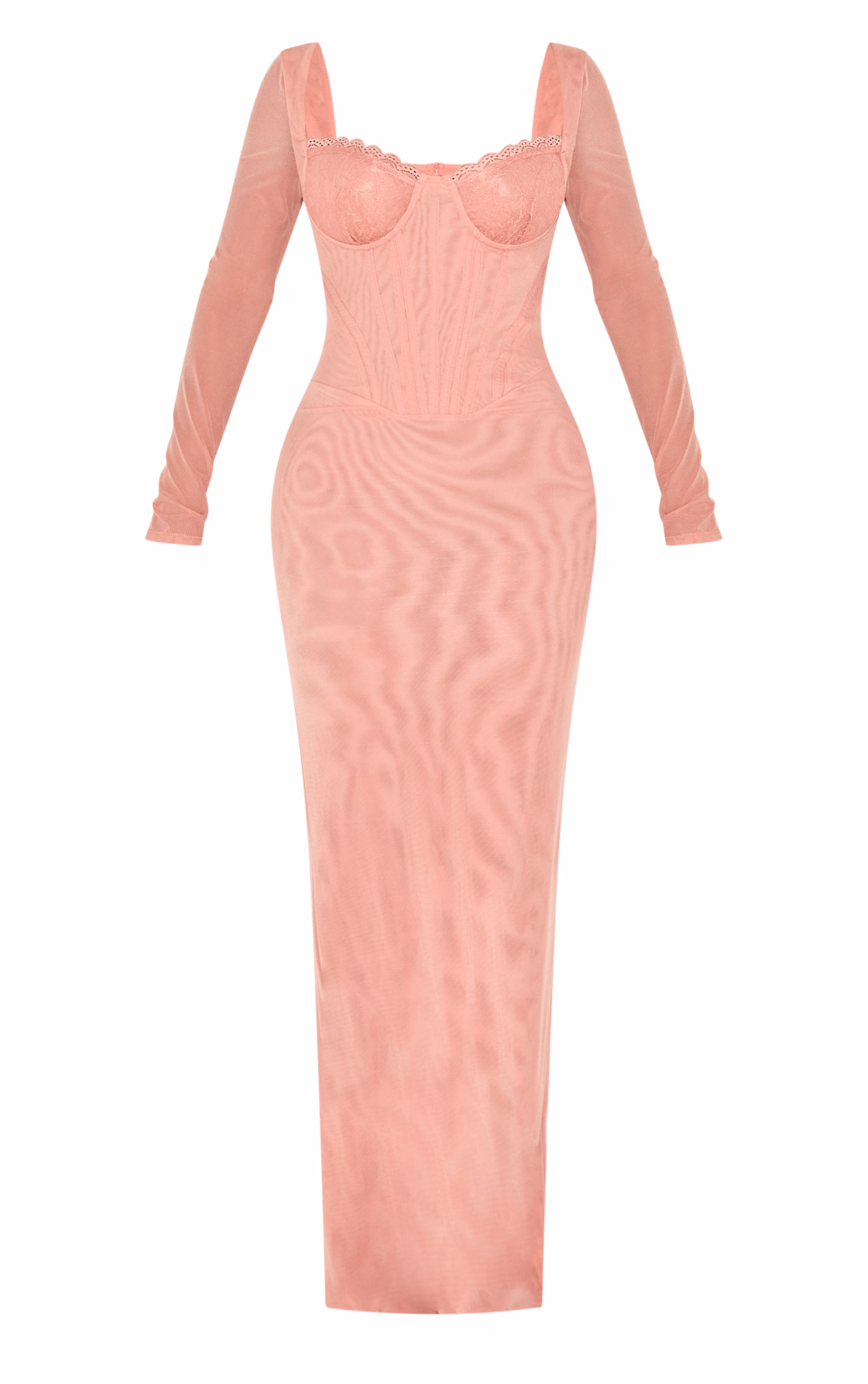 Shape Peach Mesh Lace Insert Corseted Maxi Dress