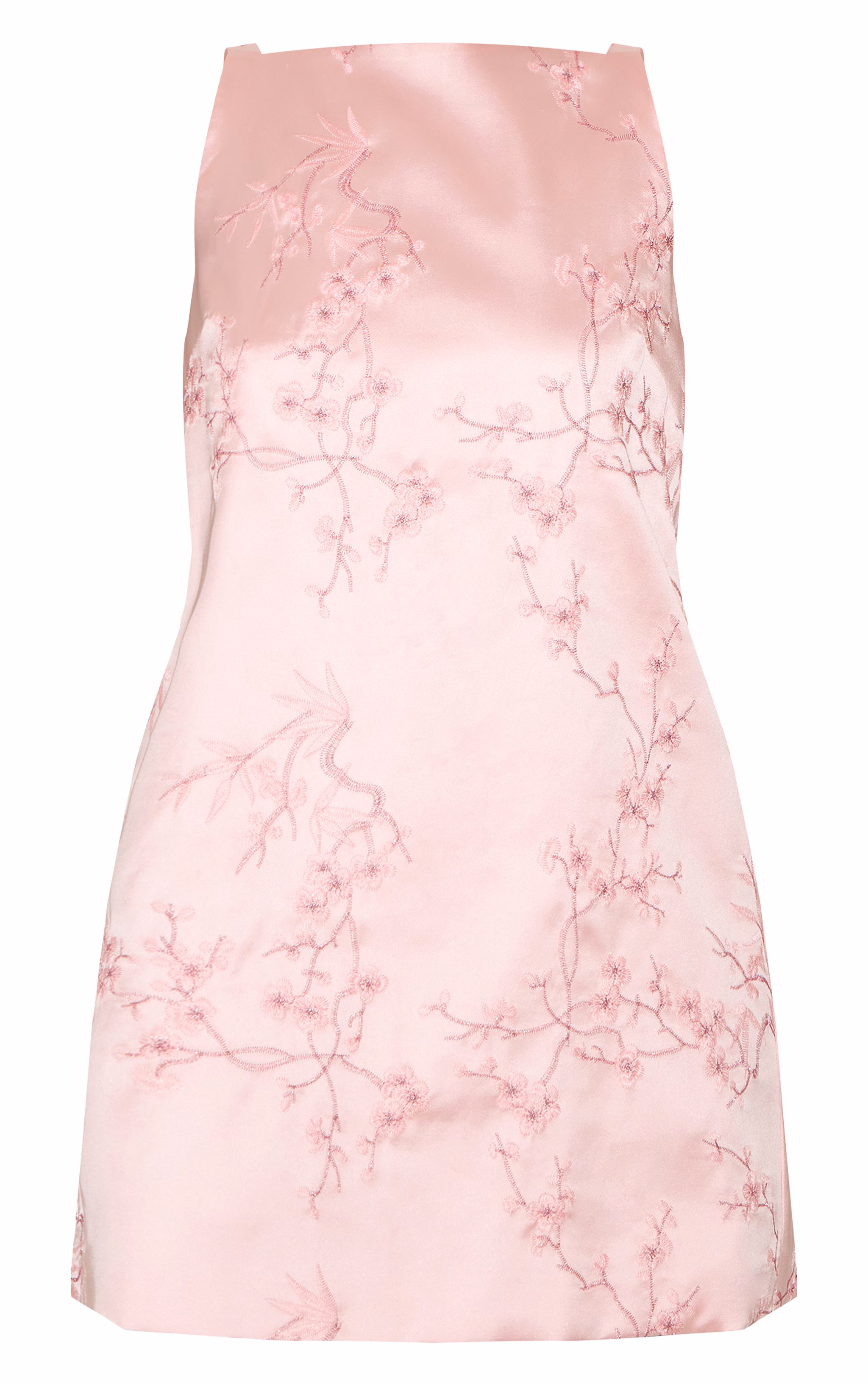 Pastel Pink Floral Embroidered A-line Mini Shift Dress