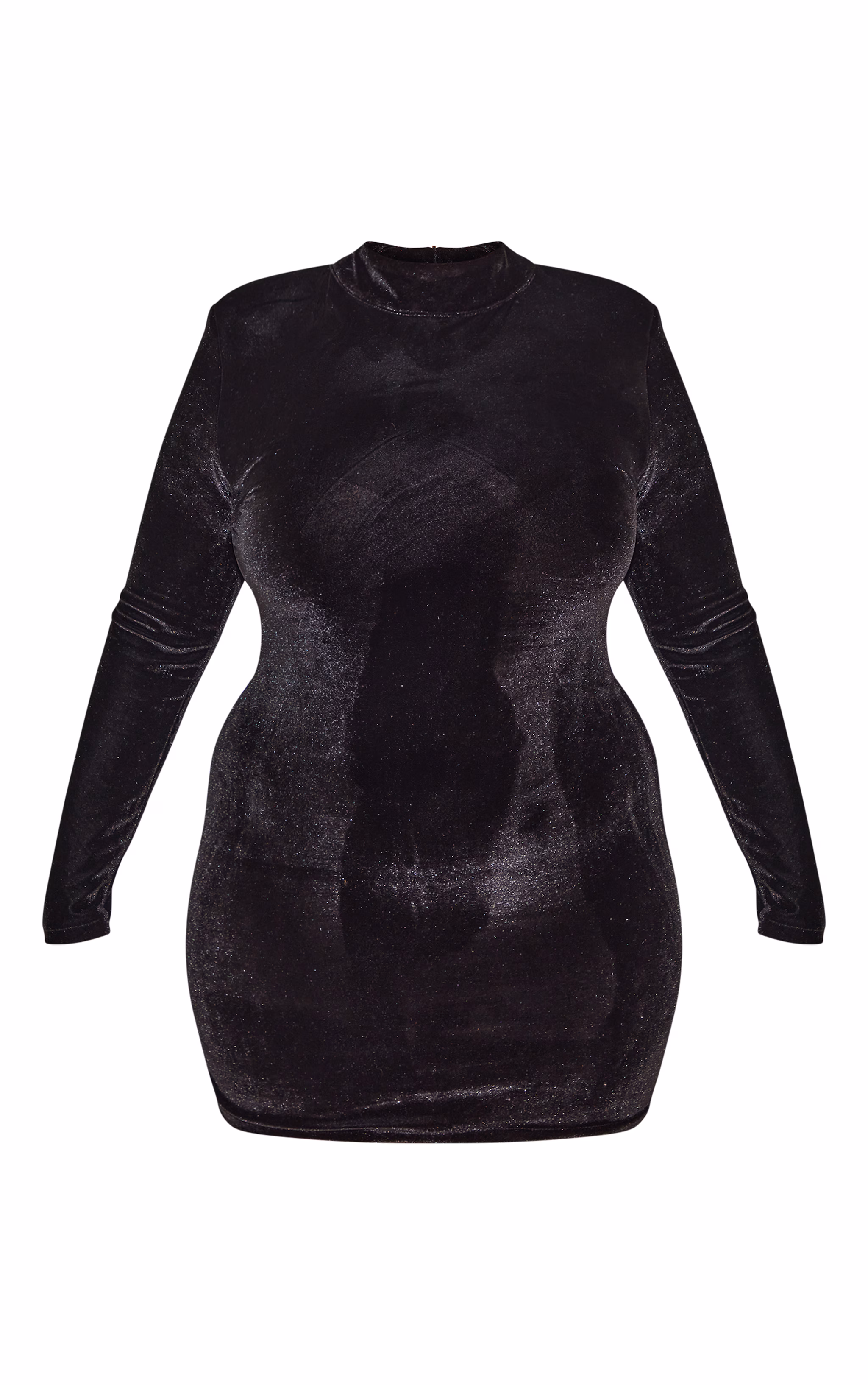Plus Black Velour High Neck Long Sleeve Mini Dress