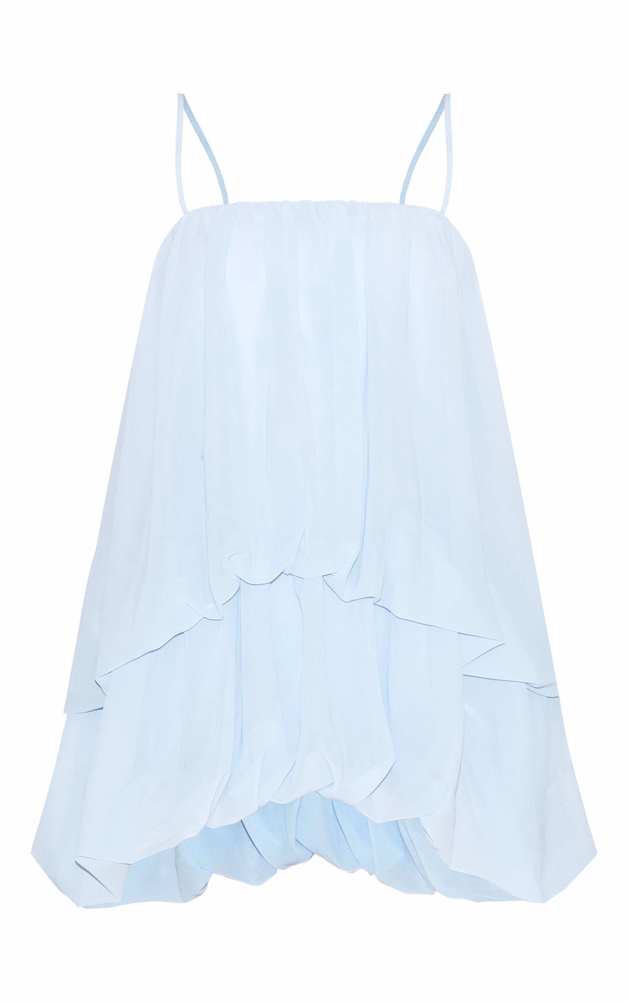 Light Blue Chiffon Ruched Strappy Puffball Dress