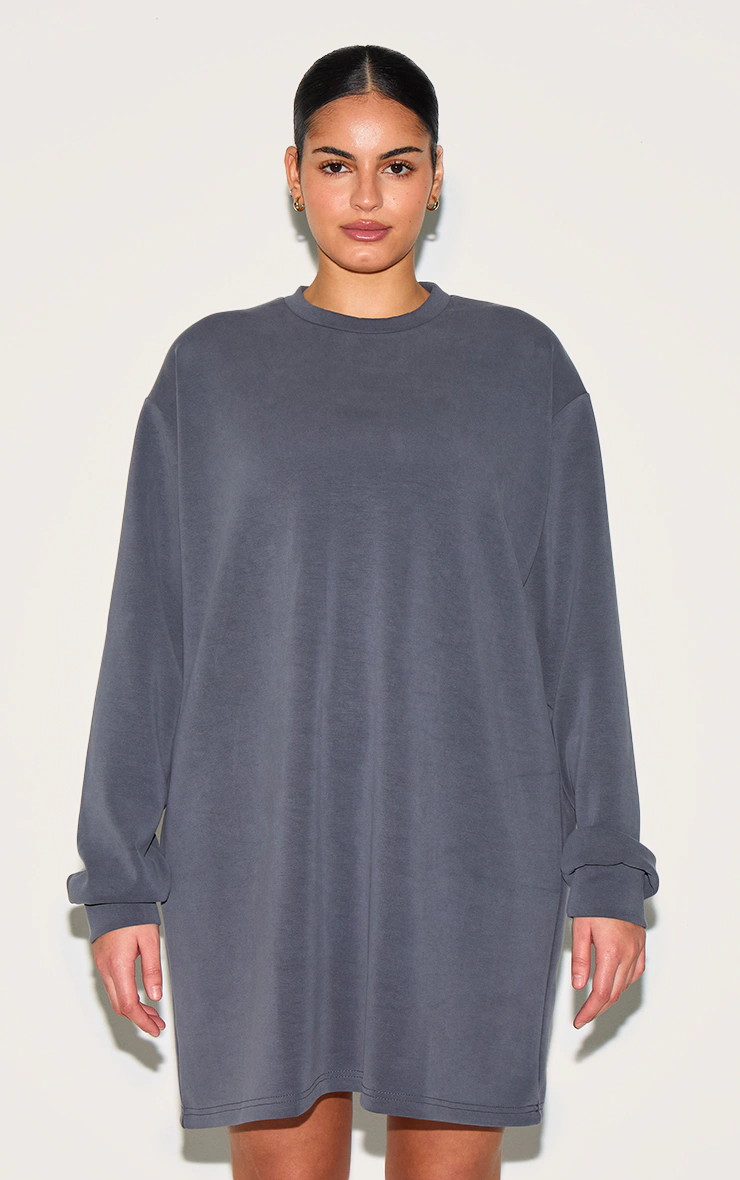 Plus Charcoal Grey Modal Long Sleeve Sweatshirt Dress