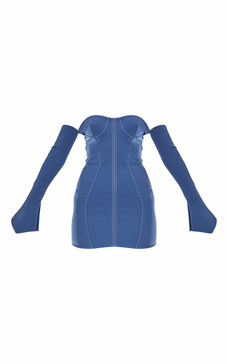 Blue Woven Cup Detail Bardot Shift Dress