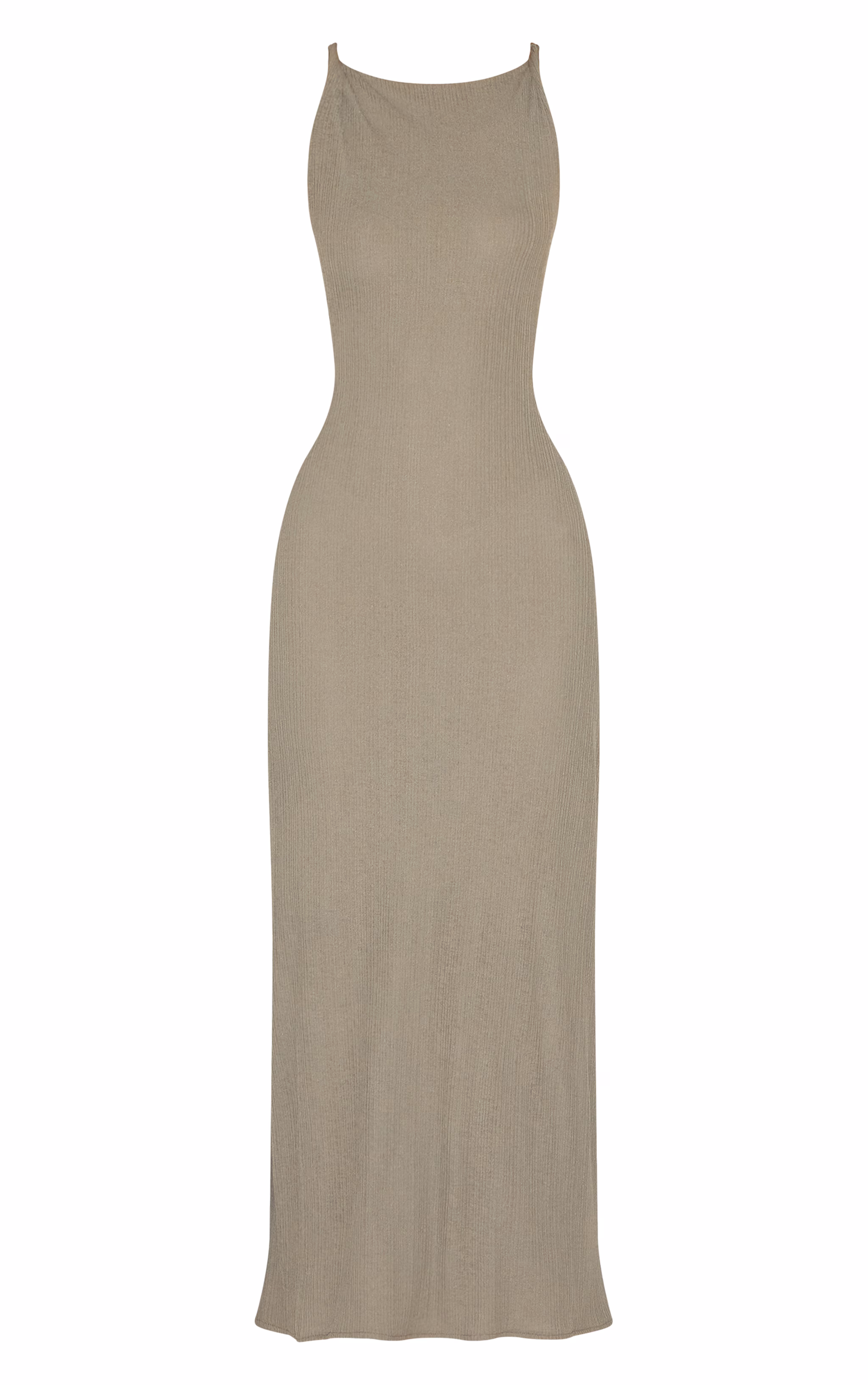 Khaki Textured Twist Shoulders Maxi Dress